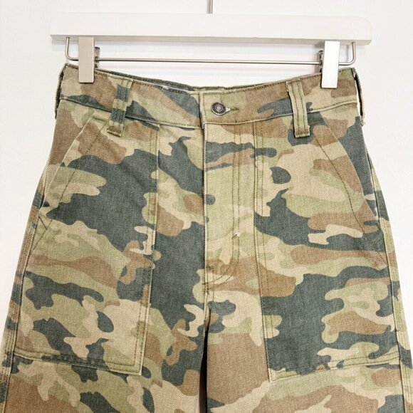 Free People Remy Camo High Rise Straight Leg Cropped Cotton Pants Green Size 24 - Picture 4 of 12